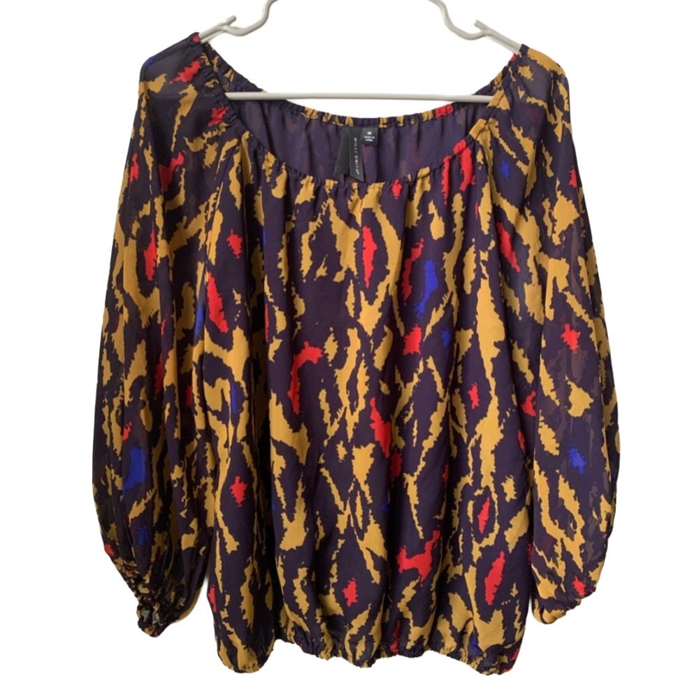 WILLI SMITH Women’s 3/4 Sheer Elastic Sleeve & Bottom Blouson Top